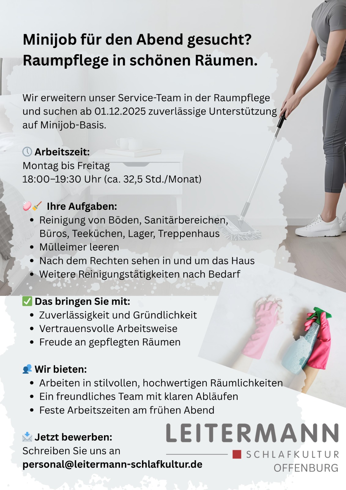 Stellenanzeige Minijob Reinigungskraft Raumpflege Offenburg