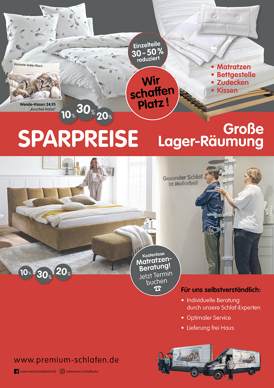 Sparpreise - Winterschlussverkauf - Sale Betten Leitermann