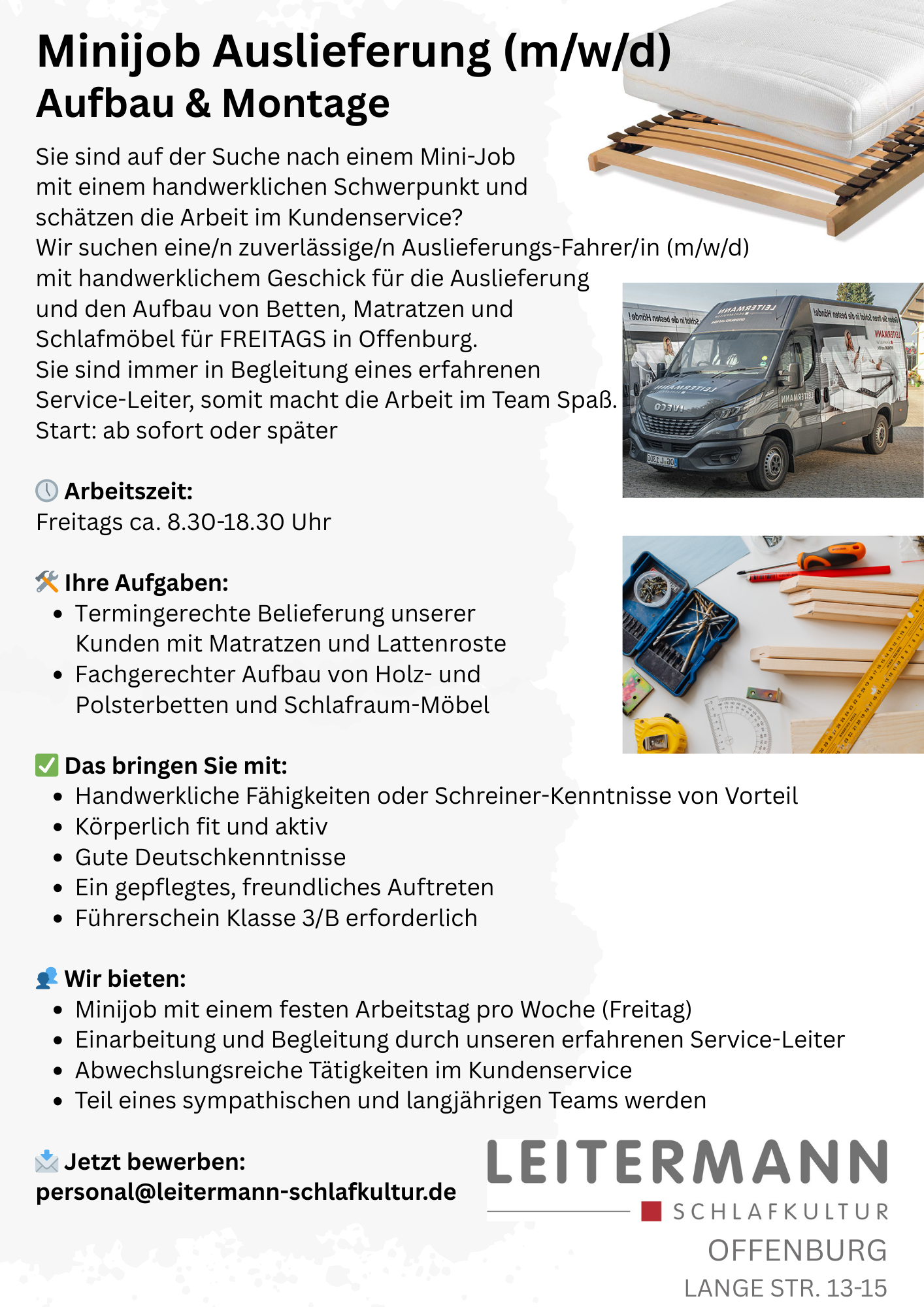 Minijob Auslieferung Fahrer Montage