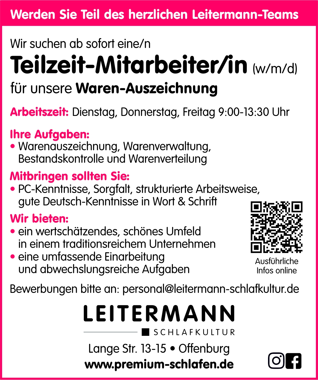 Teilzeit Stelle Job in Offenburg