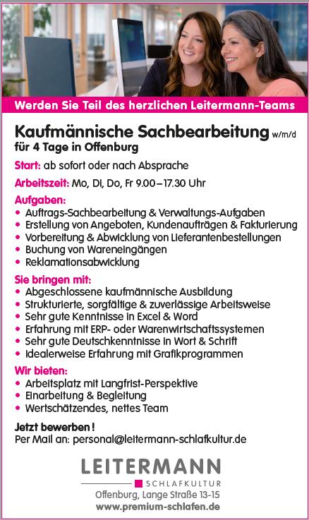 Stellenausschreibung Kaufmännische Sachbearbeitung
