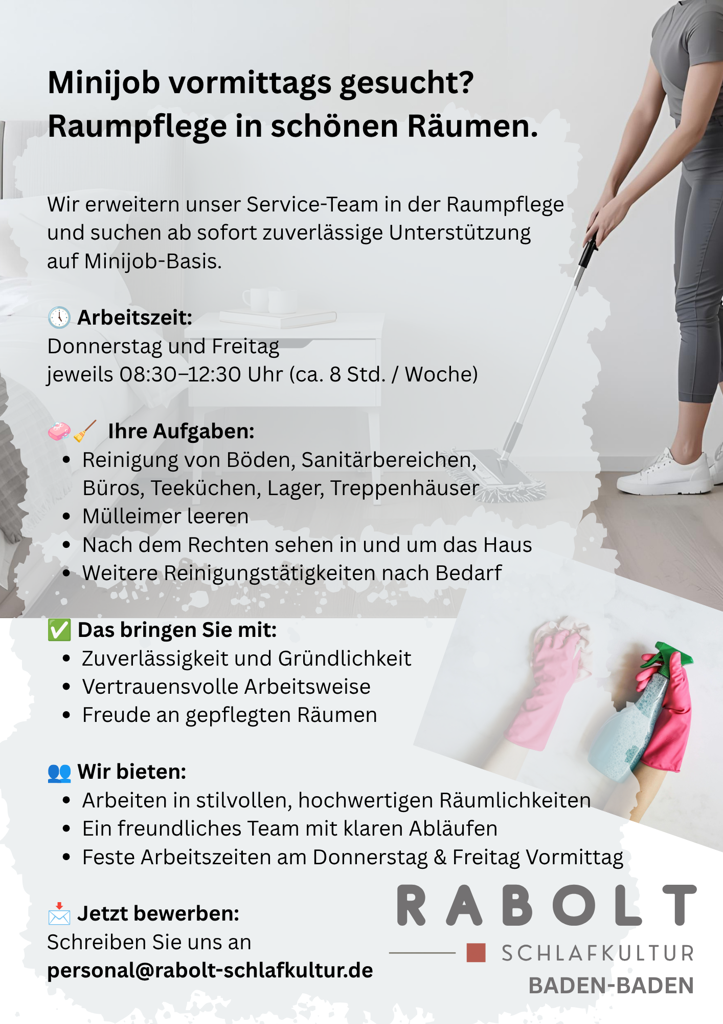 Stellenanzeige Minijob Reinigungskraft Baden-Baden Reinigungskraft Raumpflege